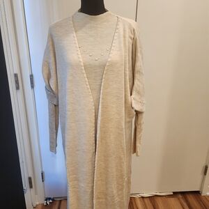 Cream Open Front Cardigan and Sweater Set